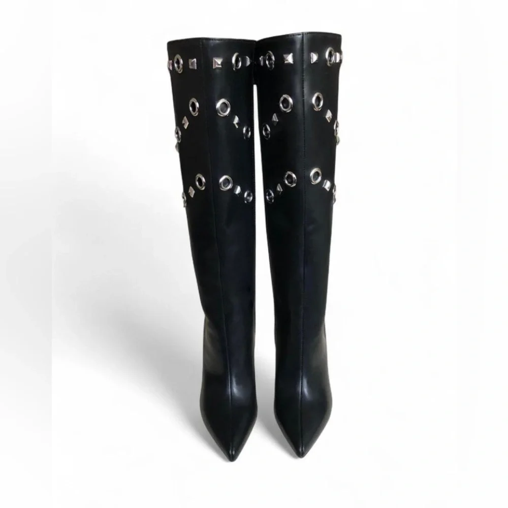 I.N.C. International Concepts Women's Black Saiqa Grommet Knee High Boots 6M